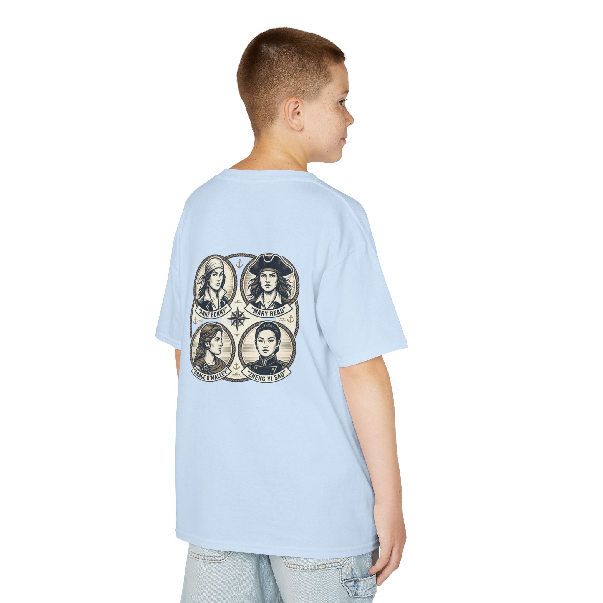Kids Tee — 'Great Female Pirates' Illustration Back Print