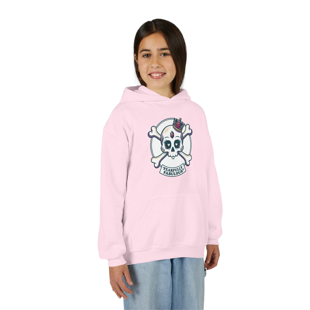 Youth Skull & Crossbones Hoodie — 'Fearfully Fabulous' Cute Gothic Kids Sweatshirt