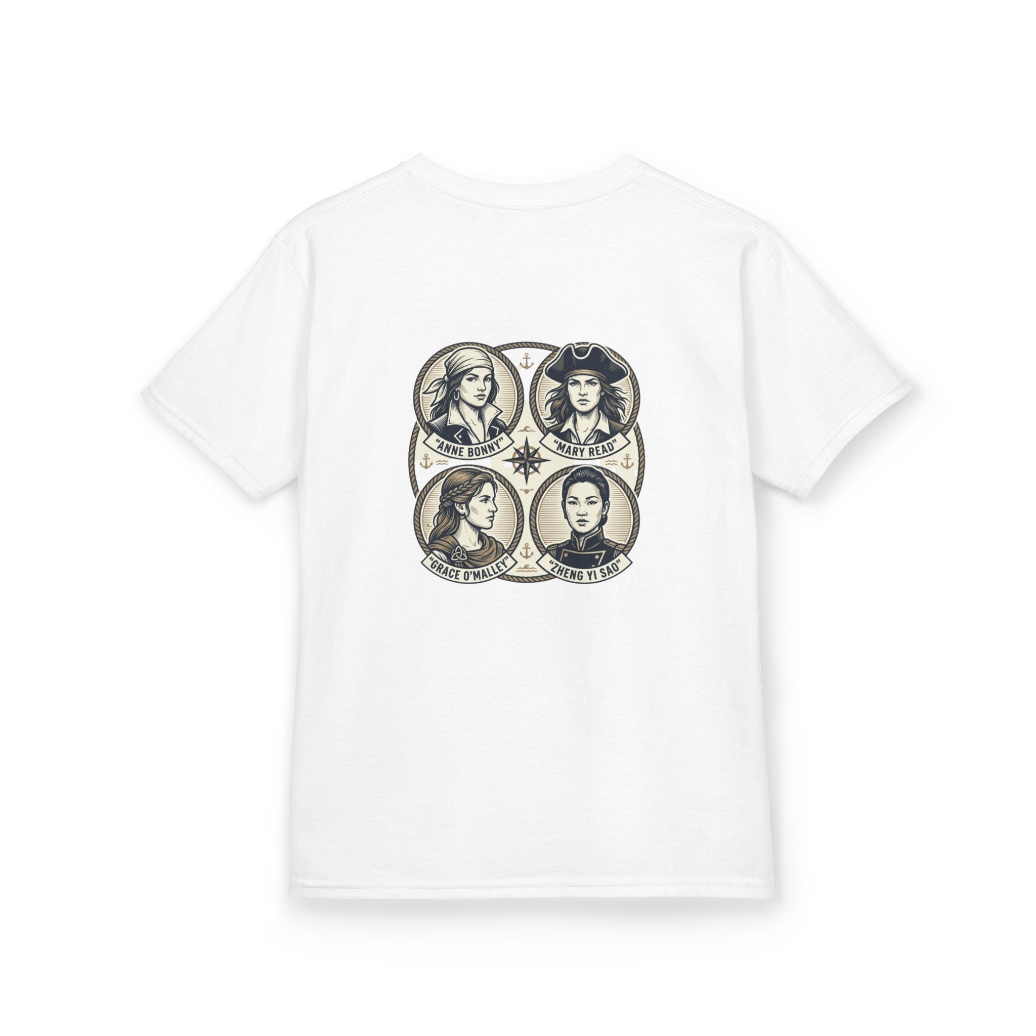 Kids Tee — 'Great Female Pirates' Illustration Back Print