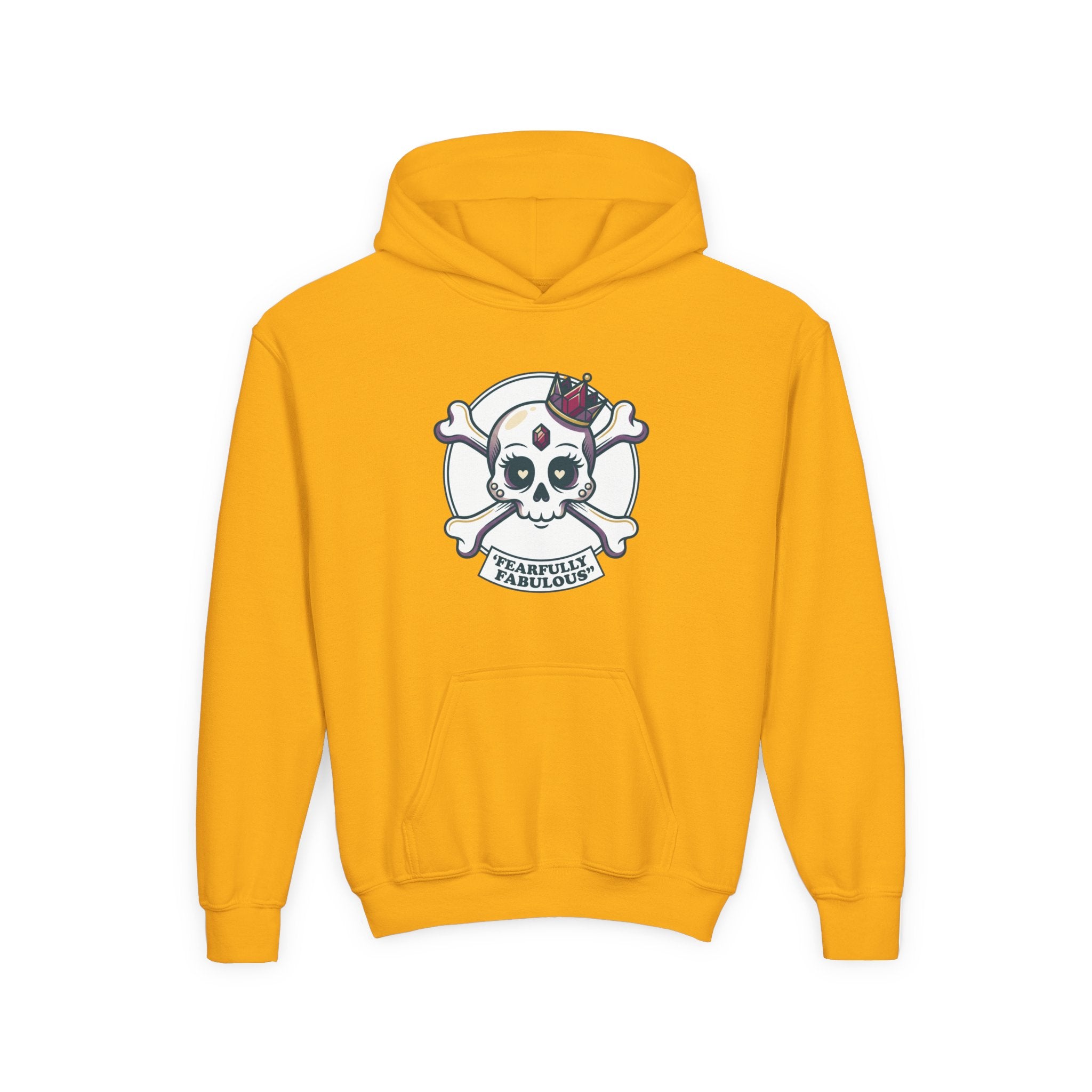 Youth Skull & Crossbones Hoodie — 'Fearfully Fabulous' Cute Gothic Kids Sweatshirt