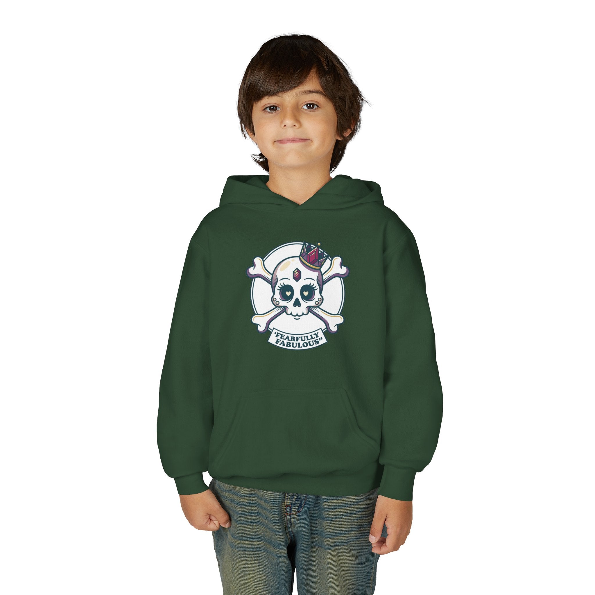 Youth Skull & Crossbones Hoodie — 'Fearfully Fabulous' Cute Gothic Kids Sweatshirt