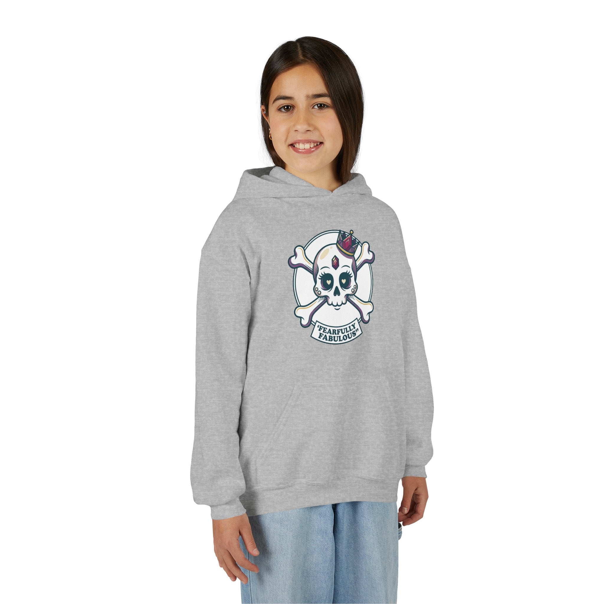 Youth Skull & Crossbones Hoodie — 'Fearfully Fabulous' Cute Gothic Kids Sweatshirt