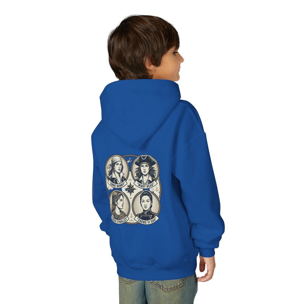Youth Hoodie — 'Great Female Pirates' Illustrated Back Graphic