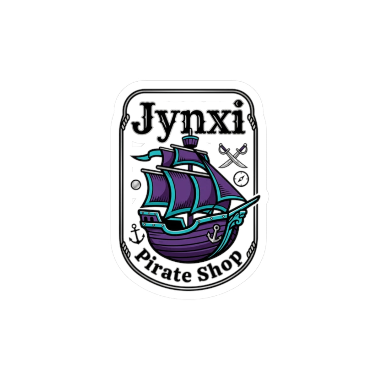 Jynxi Pirate Shop Kiss-Cut Sticker — Purple Pirate Ship Logo
