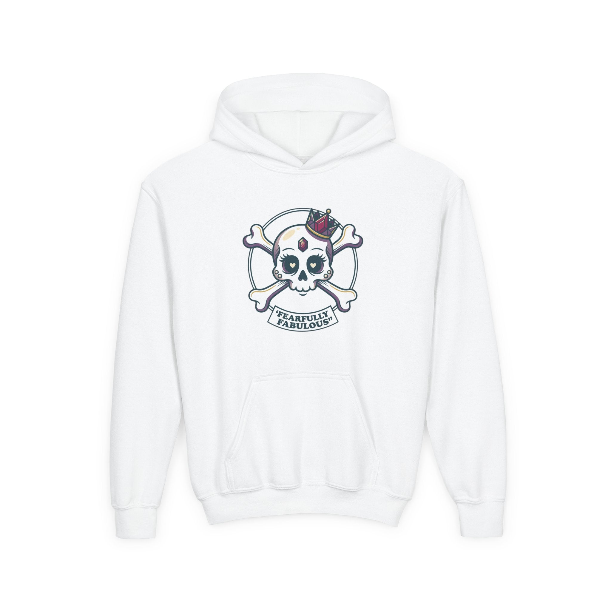 Youth Skull & Crossbones Hoodie — 'Fearfully Fabulous' Cute Gothic Kids Sweatshirt