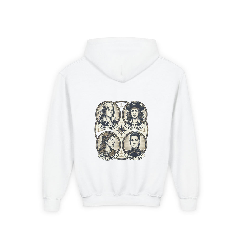 Youth Hoodie — 'Great Female Pirates' Illustrated Back Graphic