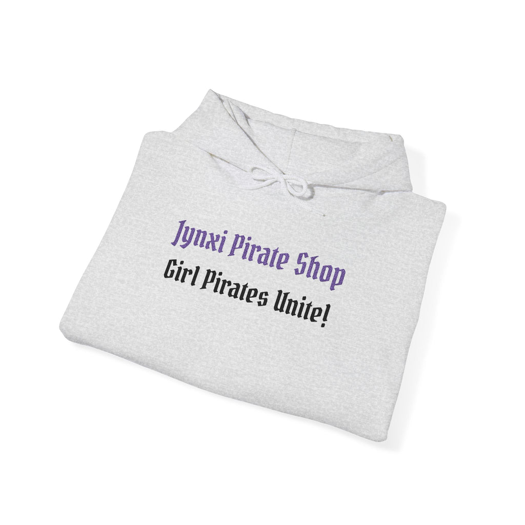 Girl Pirates Hoodie — "Jynxi Pirate Shop / Girl Pirates Unite!" White Pullover