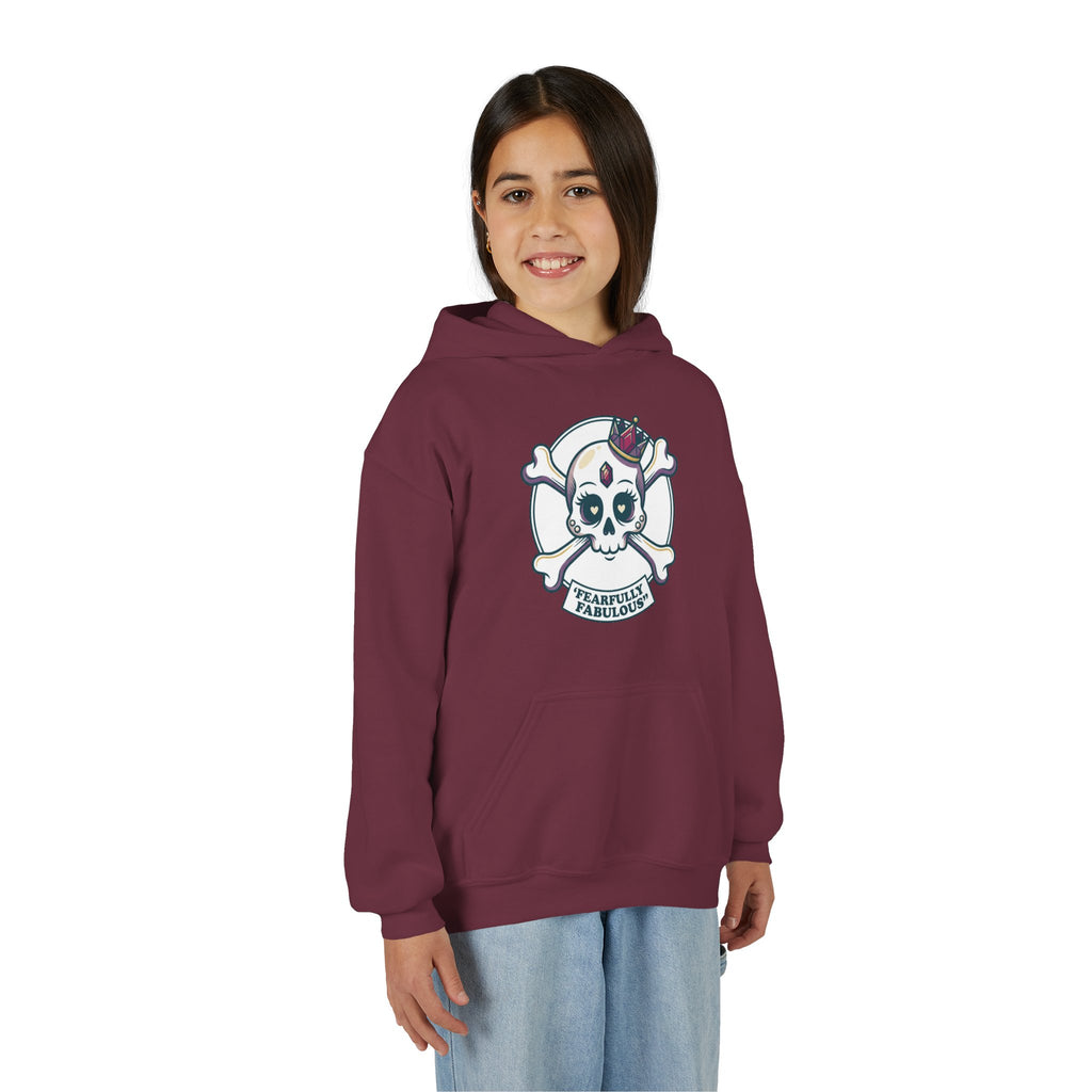Youth Skull & Crossbones Hoodie — 'Fearfully Fabulous' Cute Gothic Kids Sweatshirt