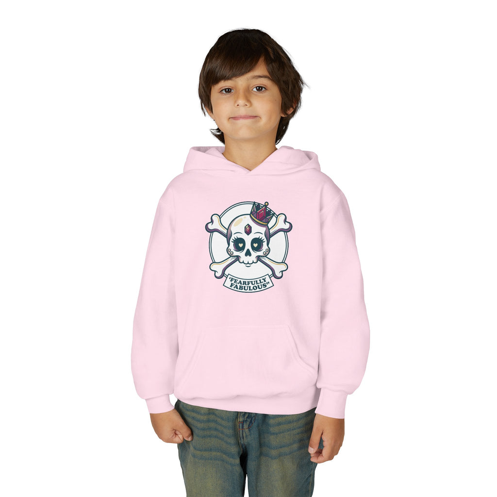 Youth Skull & Crossbones Hoodie — 'Fearfully Fabulous' Cute Gothic Kids Sweatshirt