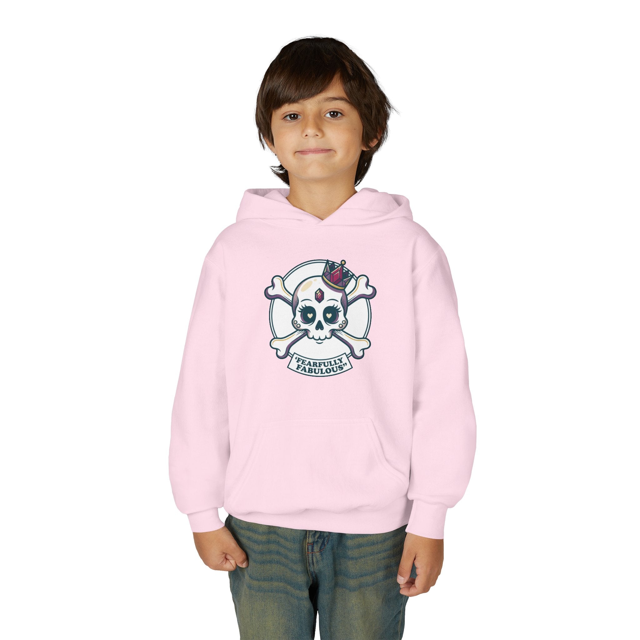 Youth Skull & Crossbones Hoodie — 'Fearfully Fabulous' Cute Gothic Kids Sweatshirt