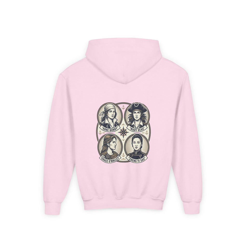 Youth Hoodie — 'Great Female Pirates' Illustrated Back Graphic