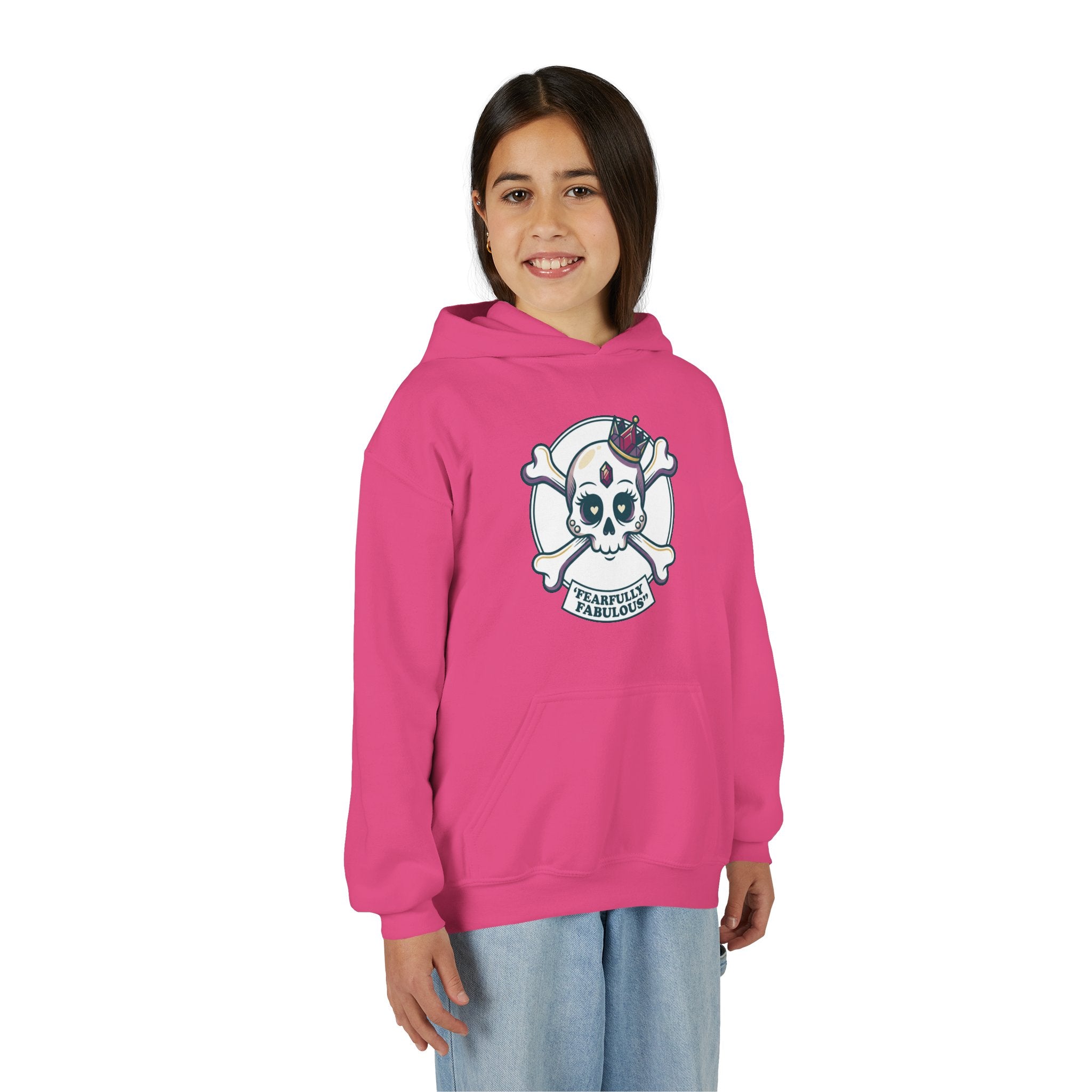 Youth Skull & Crossbones Hoodie — 'Fearfully Fabulous' Cute Gothic Kids Sweatshirt