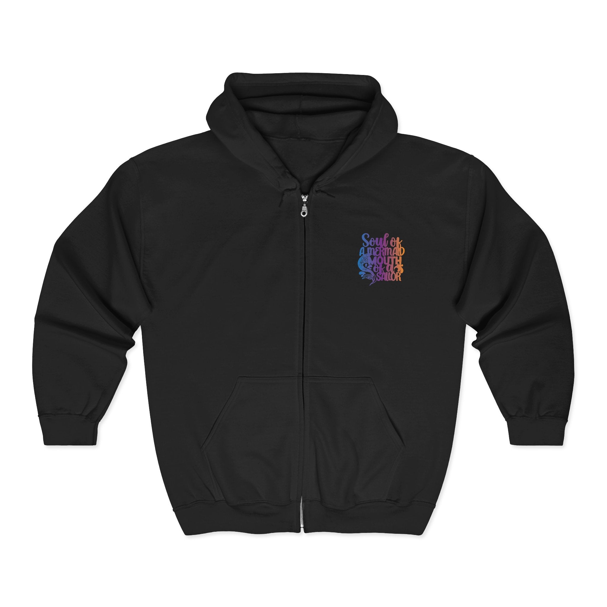 Full Zip Hoodie — 'Soul of a Mermaid' Gradient Script Zip-Up