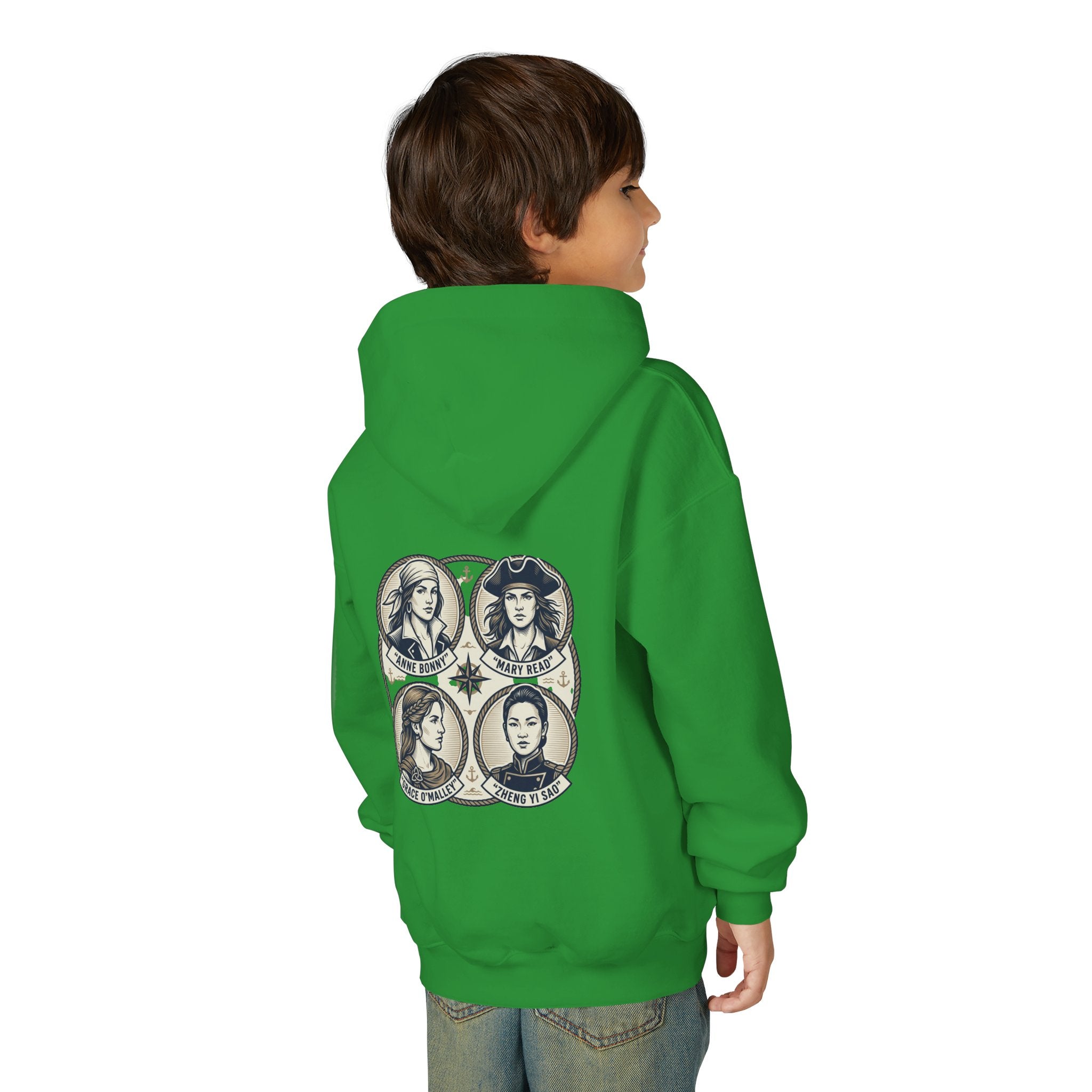 Youth Hoodie — 'Great Female Pirates' Illustrated Back Graphic