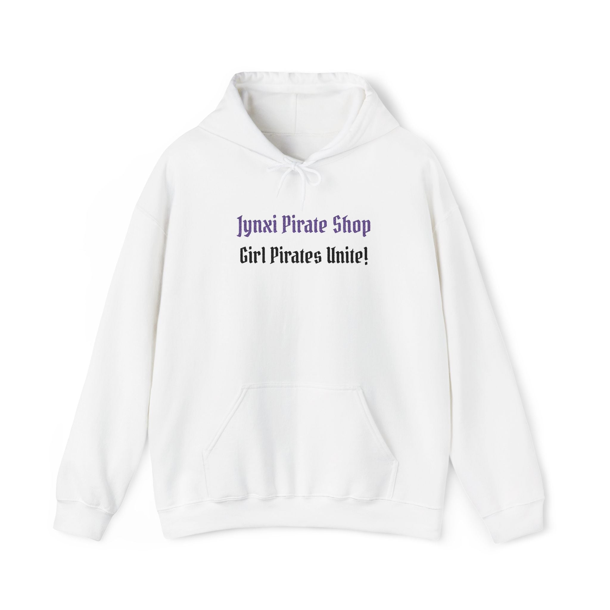 Girl Pirates Hoodie — "Jynxi Pirate Shop / Girl Pirates Unite!" White Pullover