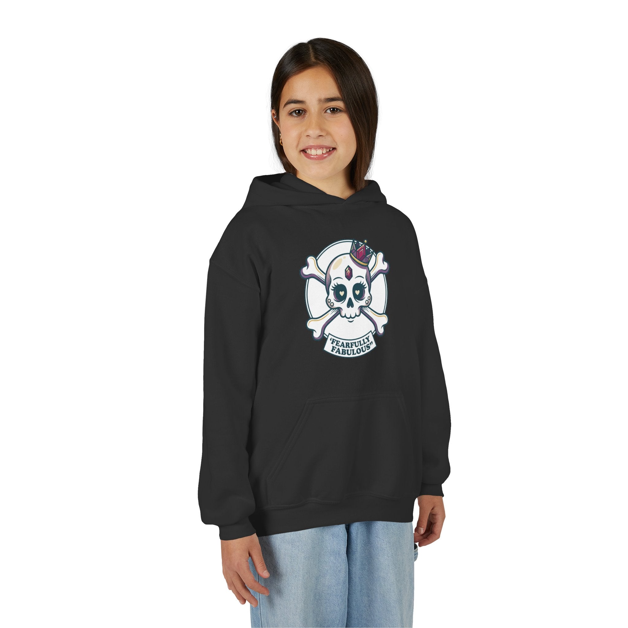 Youth Skull & Crossbones Hoodie — 'Fearfully Fabulous' Cute Gothic Kids Sweatshirt