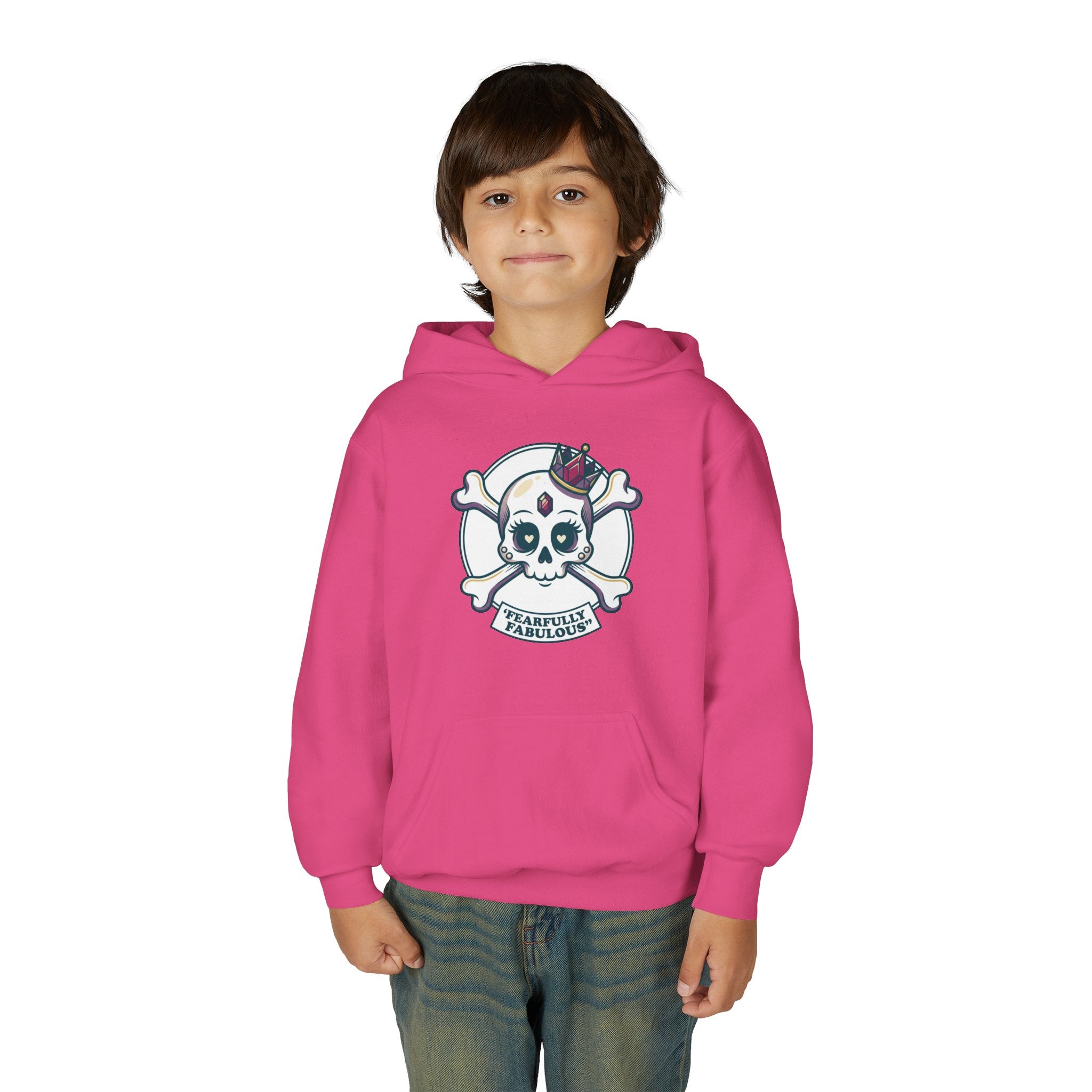 Youth Skull & Crossbones Hoodie — 'Fearfully Fabulous' Cute Gothic Kids Sweatshirt