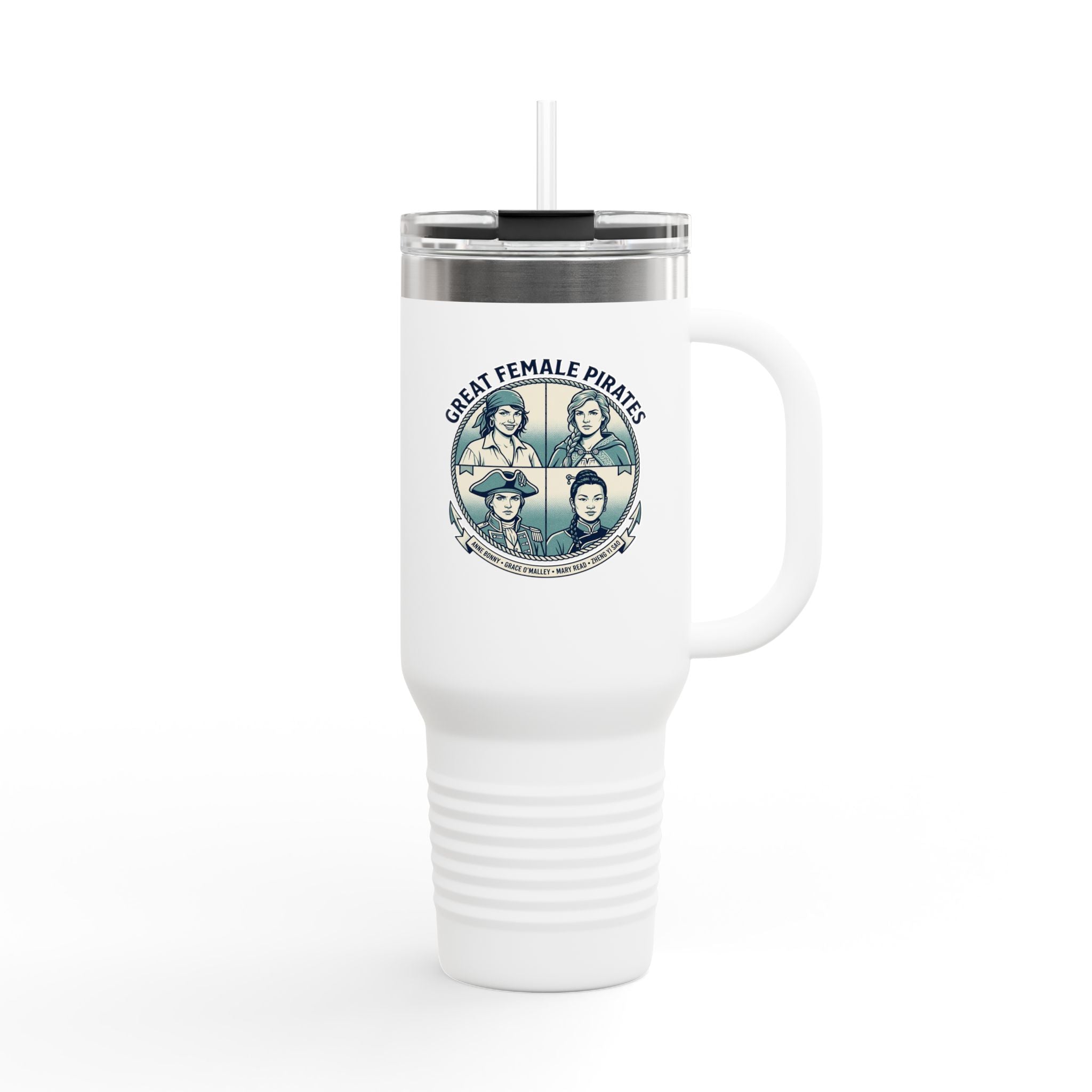 40oz Insulated Travel Mug — “Great Female Pirates” Vintage Portraits Stainless Steel Tumbler