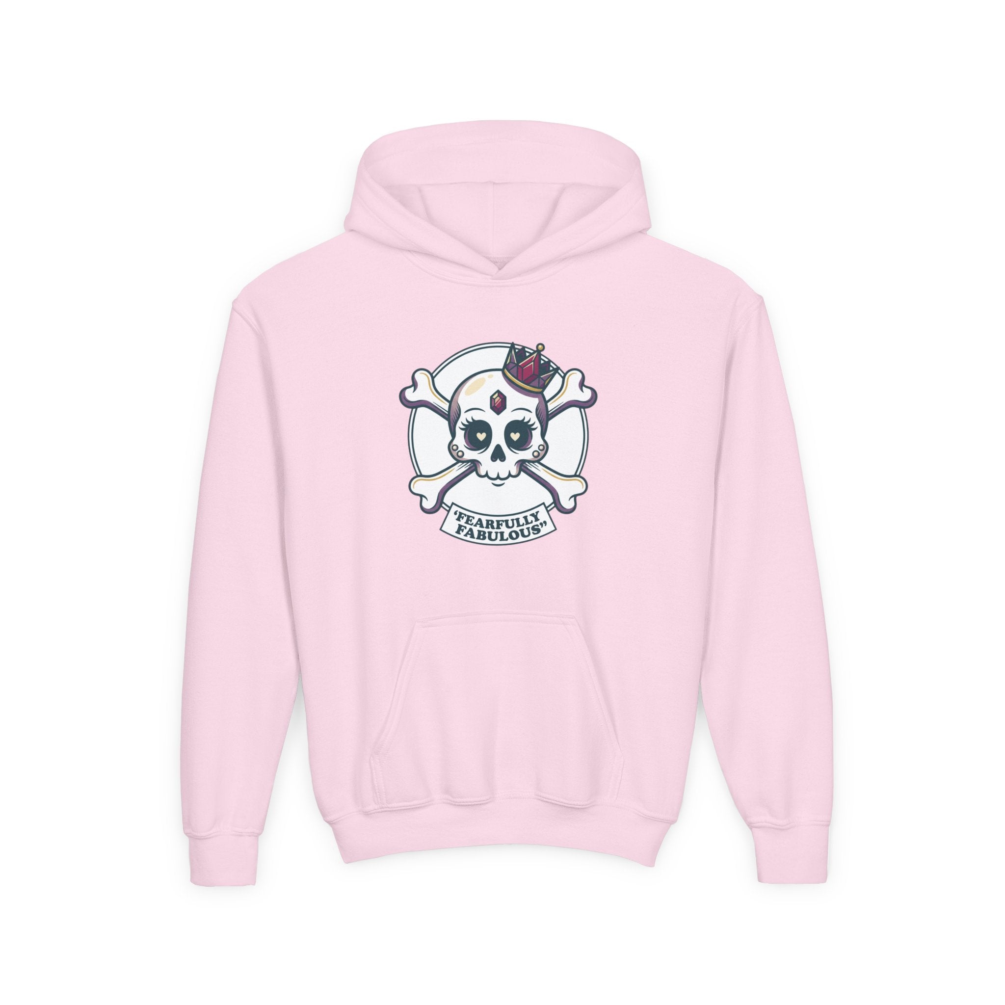 Youth Skull & Crossbones Hoodie — 'Fearfully Fabulous' Cute Gothic Kids Sweatshirt