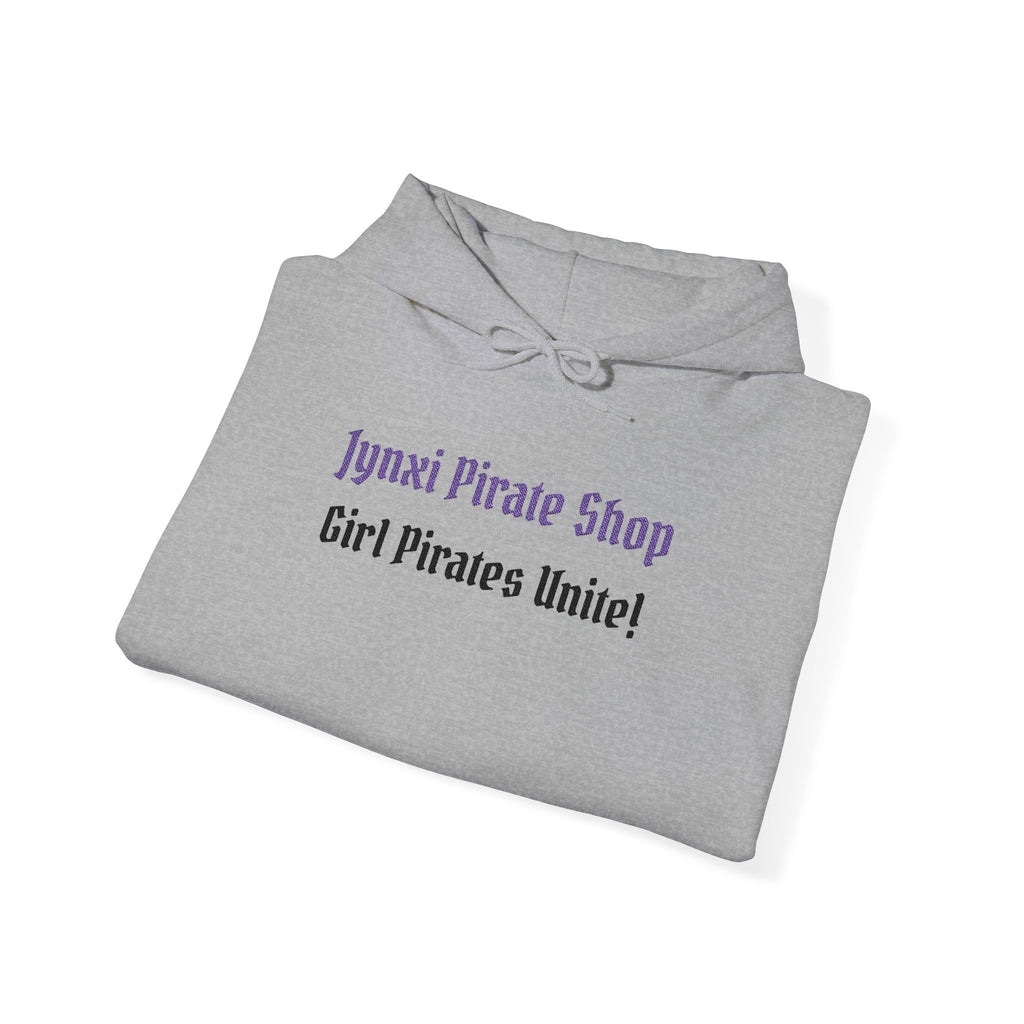 Girl Pirates Hoodie — "Jynxi Pirate Shop / Girl Pirates Unite!" White Pullover