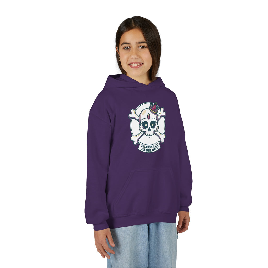 Youth Skull & Crossbones Hoodie — 'Fearfully Fabulous' Cute Gothic Kids Sweatshirt