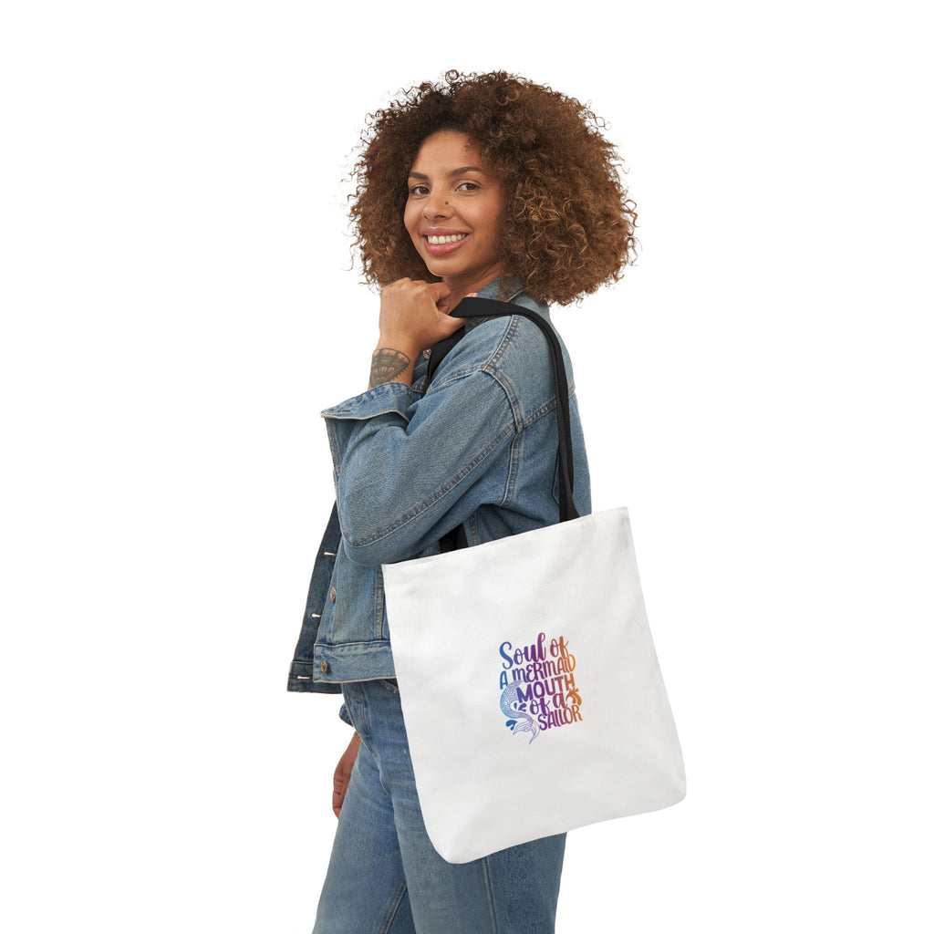 Soul of a Mermaid Colorful Script Canvas Tote Bag