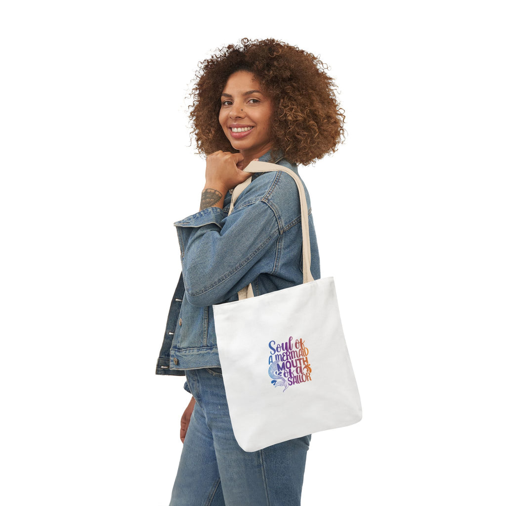 Soul of a Mermaid Colorful Script Canvas Tote Bag