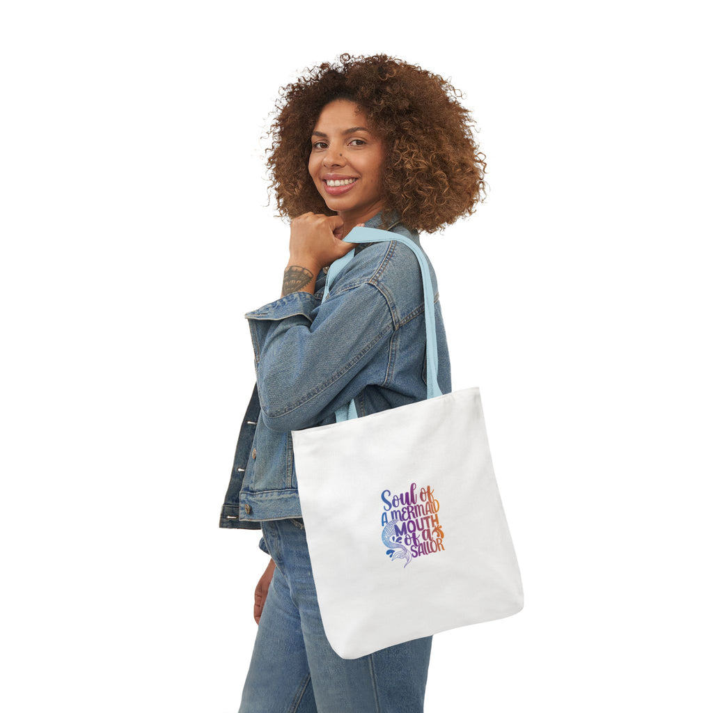 Soul of a Mermaid Colorful Script Canvas Tote Bag