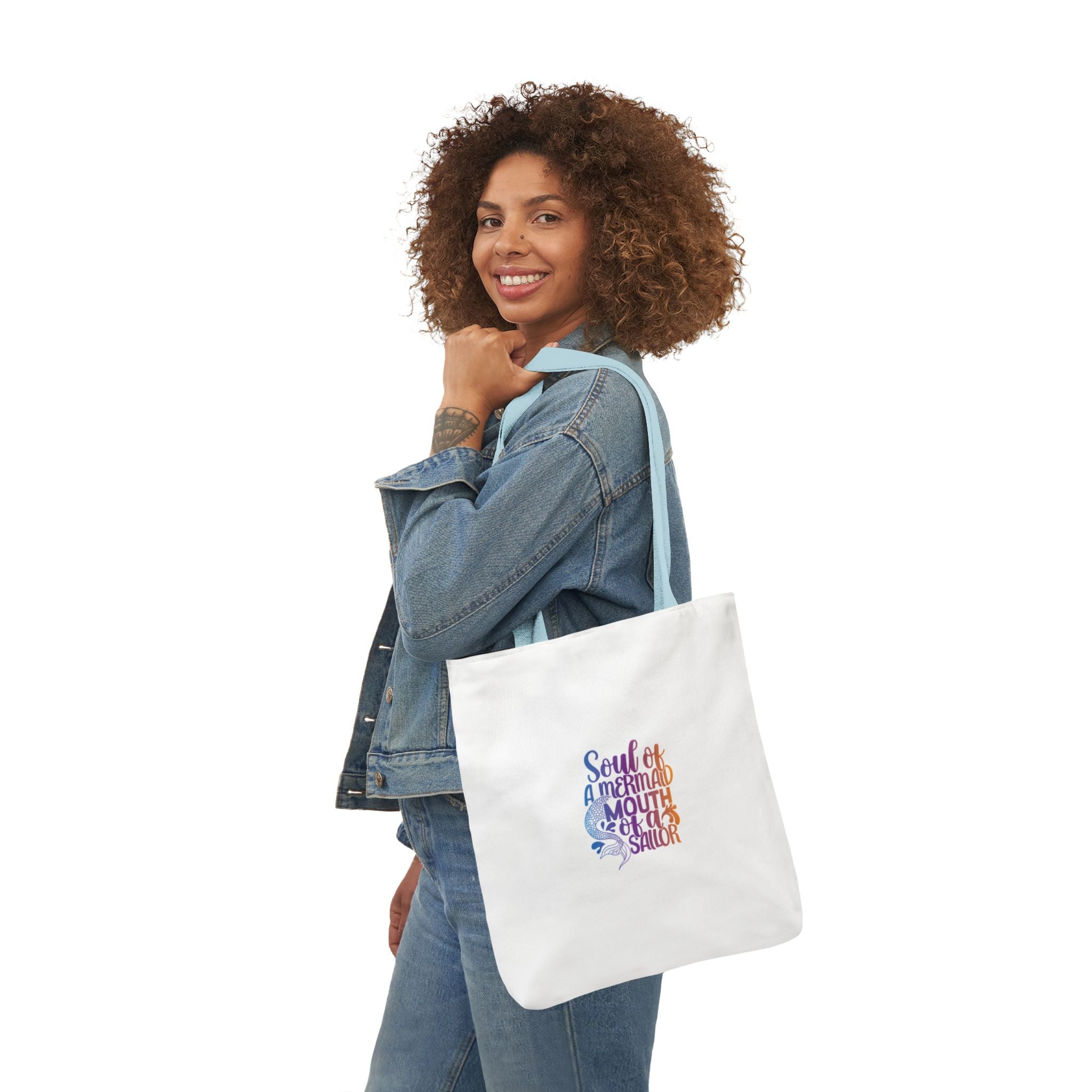 Soul of a Mermaid Colorful Script Canvas Tote Bag