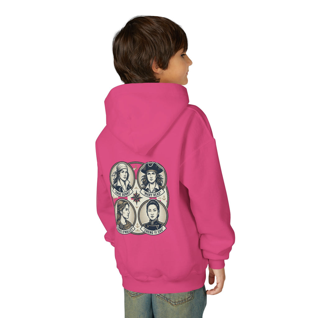 Youth Hoodie — 'Great Female Pirates' Illustrated Back Graphic