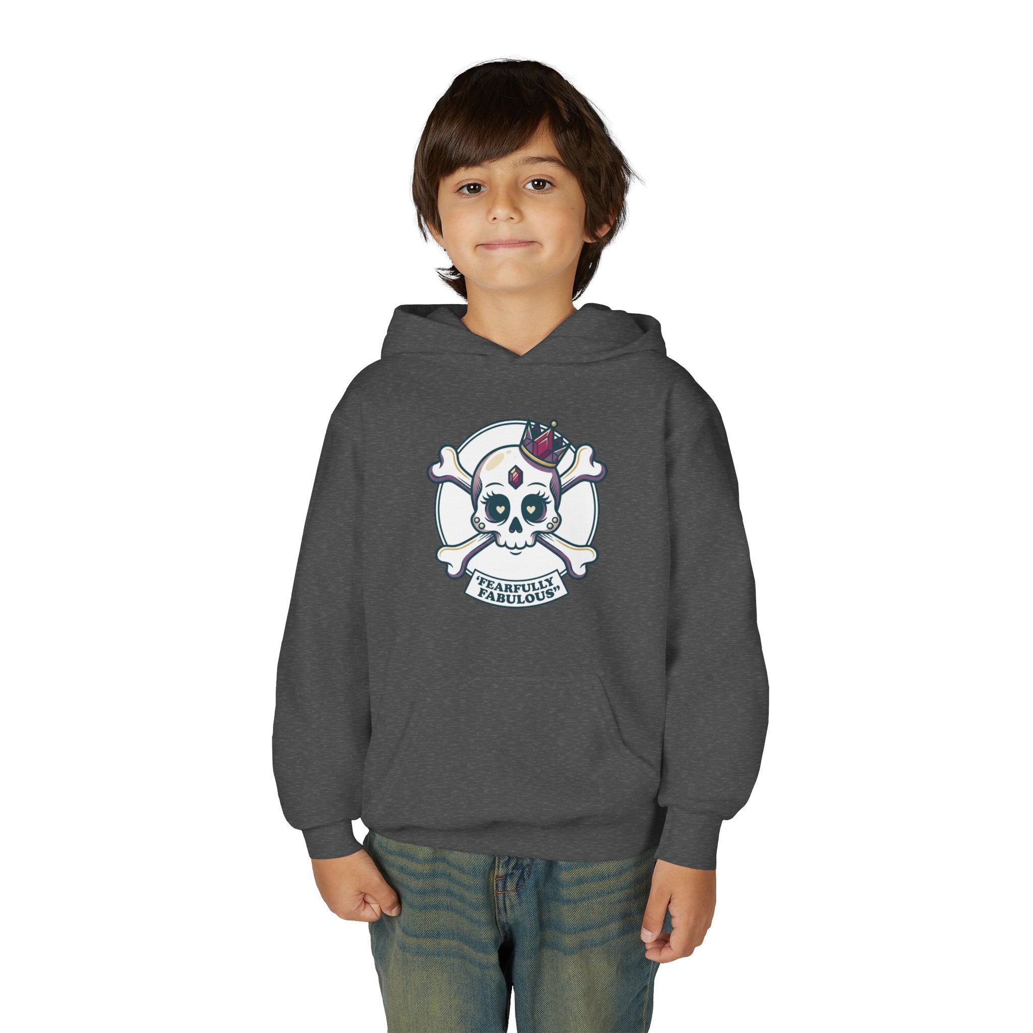 Youth Skull & Crossbones Hoodie — 'Fearfully Fabulous' Cute Gothic Kids Sweatshirt